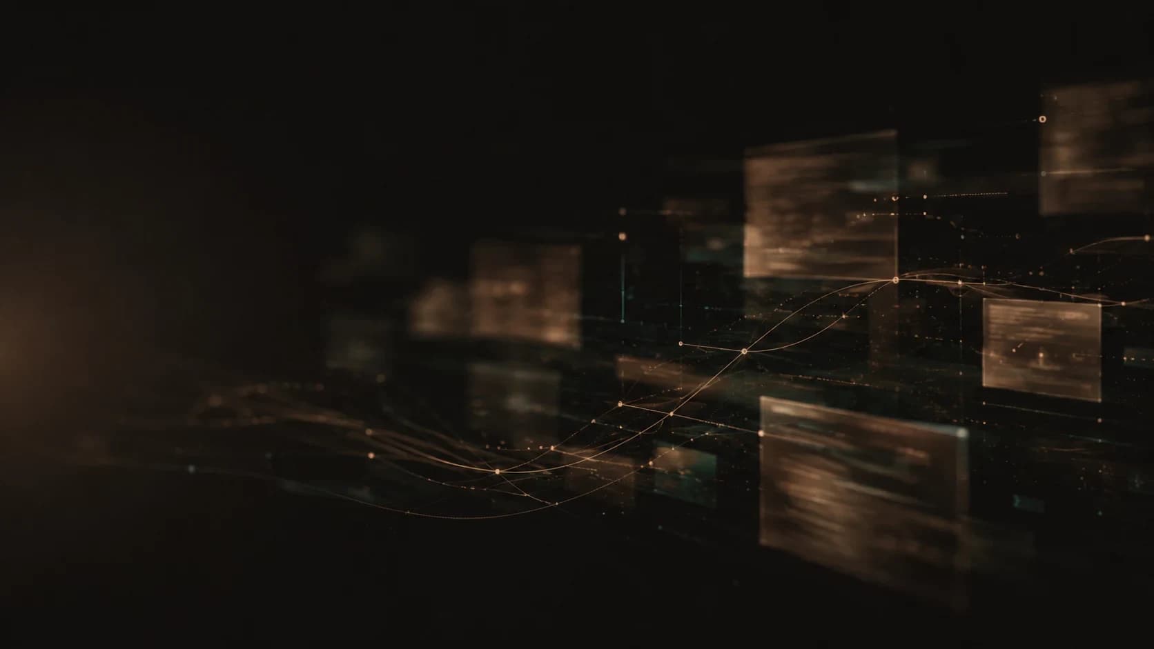 Abstract connected data panels showing scattered business tools